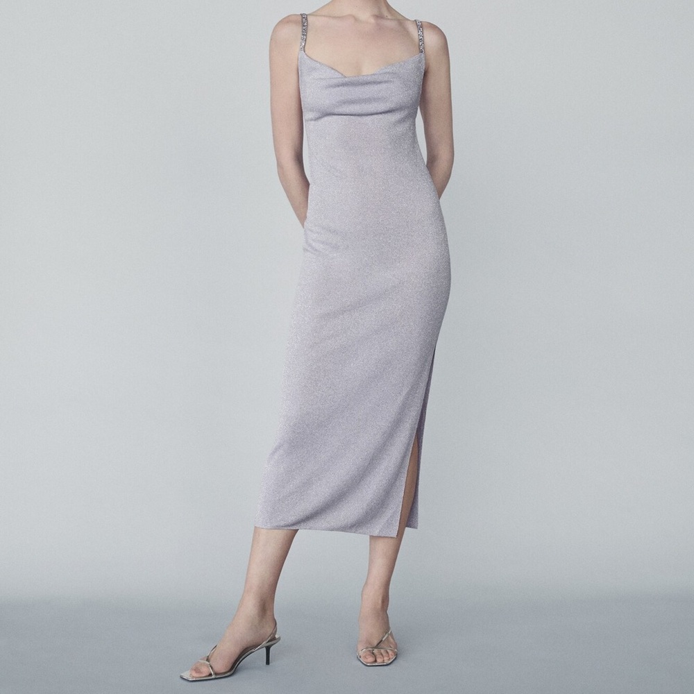 MANGO Lurex Rhinestone Dress – Light Lavender / Pastel Purple